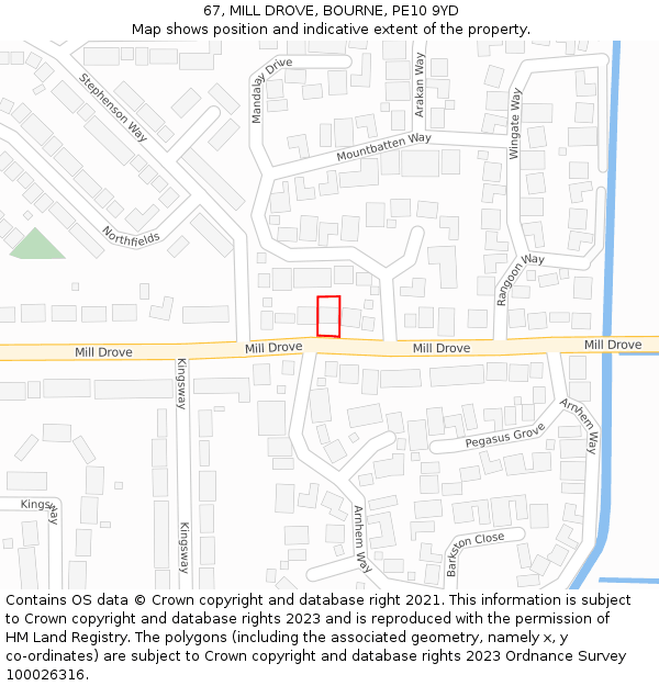 67, MILL DROVE, BOURNE, PE10 9YD: Location map and indicative extent of plot