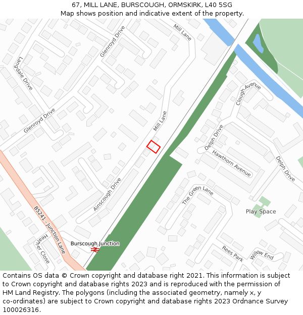 67, MILL LANE, BURSCOUGH, ORMSKIRK, L40 5SG: Location map and indicative extent of plot