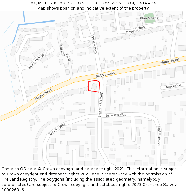 67, MILTON ROAD, SUTTON COURTENAY, ABINGDON, OX14 4BX: Location map and indicative extent of plot