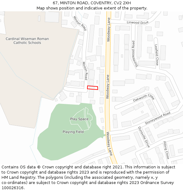 67, MINTON ROAD, COVENTRY, CV2 2XH: Location map and indicative extent of plot