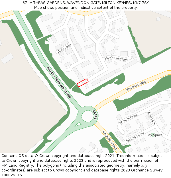 67, MITHRAS GARDENS, WAVENDON GATE, MILTON KEYNES, MK7 7SY: Location map and indicative extent of plot