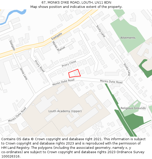 67, MONKS DYKE ROAD, LOUTH, LN11 8DN: Location map and indicative extent of plot