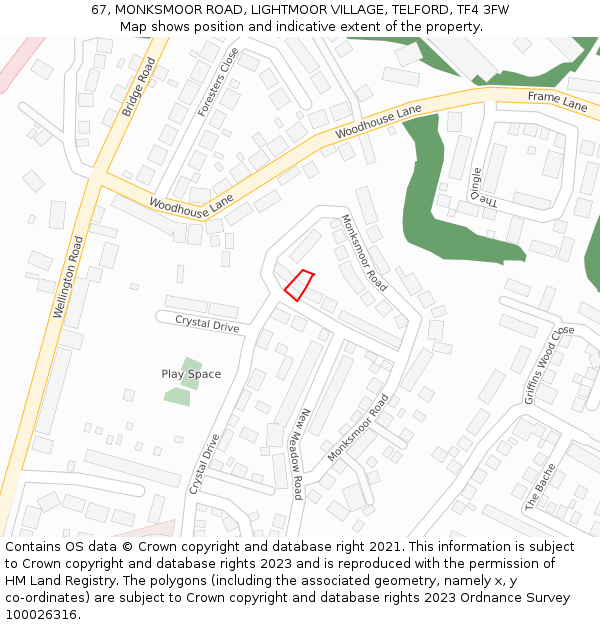 67, MONKSMOOR ROAD, LIGHTMOOR VILLAGE, TELFORD, TF4 3FW: Location map and indicative extent of plot