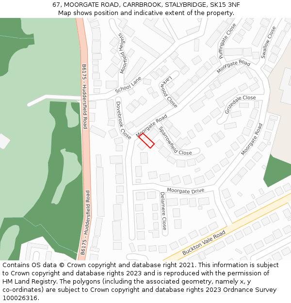 67, MOORGATE ROAD, CARRBROOK, STALYBRIDGE, SK15 3NF: Location map and indicative extent of plot