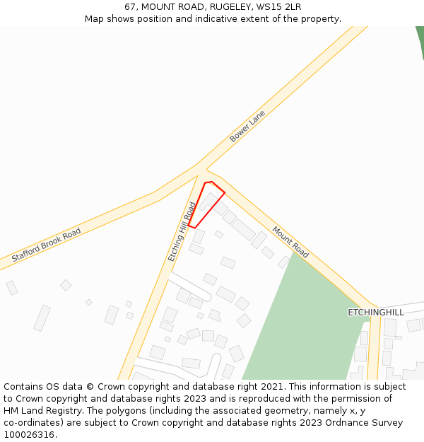 67, MOUNT ROAD, RUGELEY, WS15 2LR: Location map and indicative extent of plot