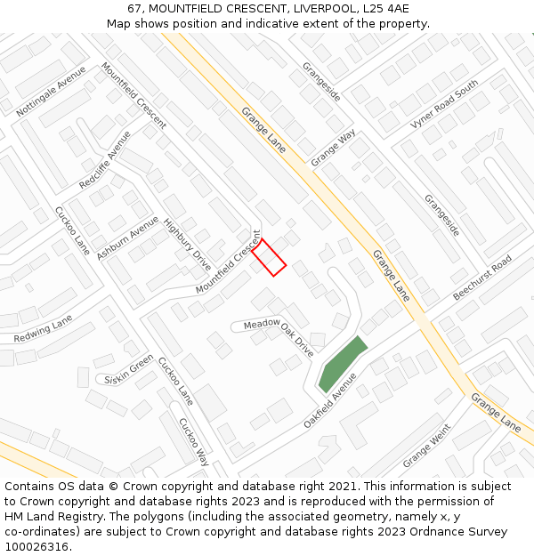 67, MOUNTFIELD CRESCENT, LIVERPOOL, L25 4AE: Location map and indicative extent of plot