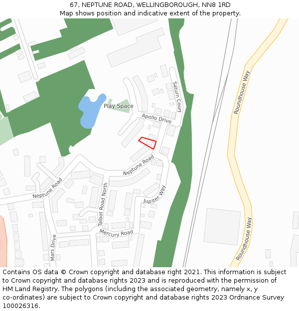 67, NEPTUNE ROAD, WELLINGBOROUGH, NN8 1RD: Location map and indicative extent of plot