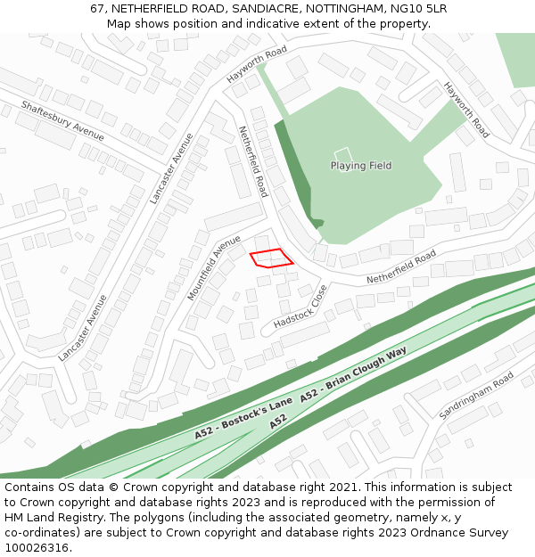 67, NETHERFIELD ROAD, SANDIACRE, NOTTINGHAM, NG10 5LR: Location map and indicative extent of plot