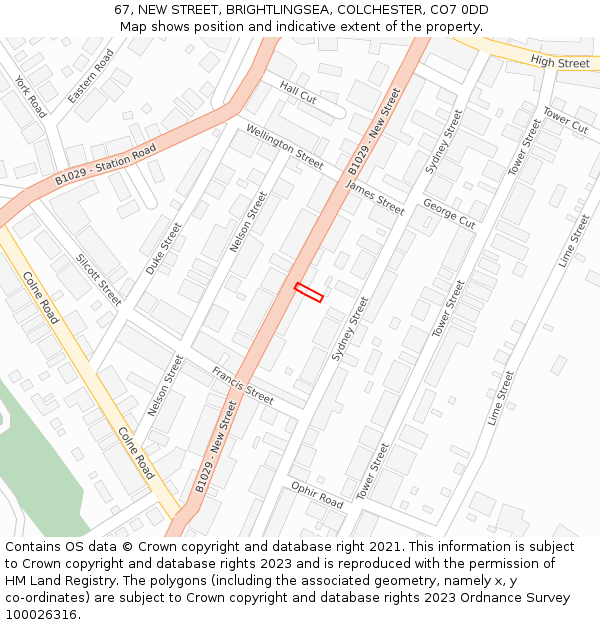 67, NEW STREET, BRIGHTLINGSEA, COLCHESTER, CO7 0DD: Location map and indicative extent of plot