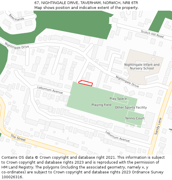 67, NIGHTINGALE DRIVE, TAVERHAM, NORWICH, NR8 6TR: Location map and indicative extent of plot