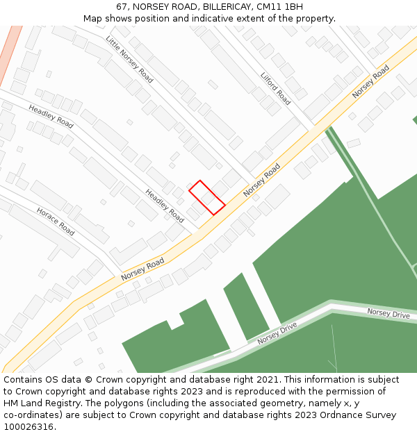 67, NORSEY ROAD, BILLERICAY, CM11 1BH: Location map and indicative extent of plot