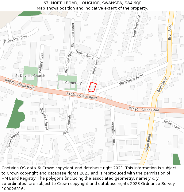 67, NORTH ROAD, LOUGHOR, SWANSEA, SA4 6QF: Location map and indicative extent of plot