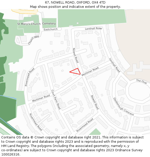 67, NOWELL ROAD, OXFORD, OX4 4TD: Location map and indicative extent of plot