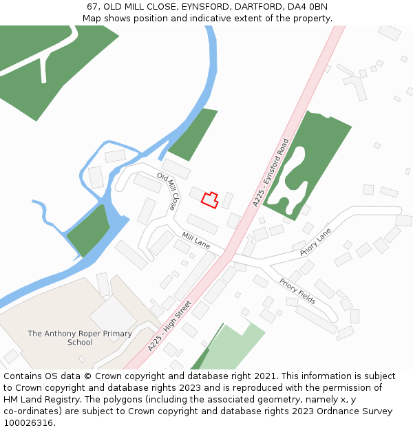 67, OLD MILL CLOSE, EYNSFORD, DARTFORD, DA4 0BN: Location map and indicative extent of plot