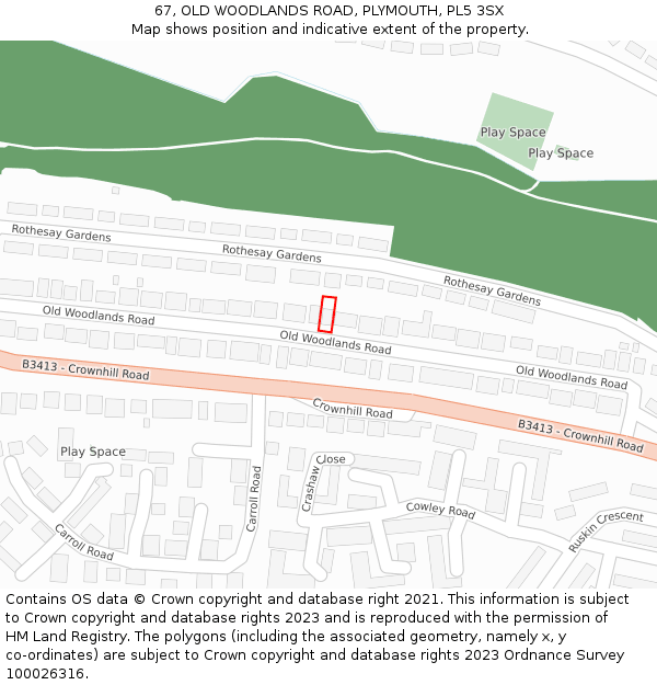 67, OLD WOODLANDS ROAD, PLYMOUTH, PL5 3SX: Location map and indicative extent of plot