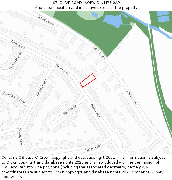 67, OLIVE ROAD, NORWICH, NR5 0AP: Location map and indicative extent of plot