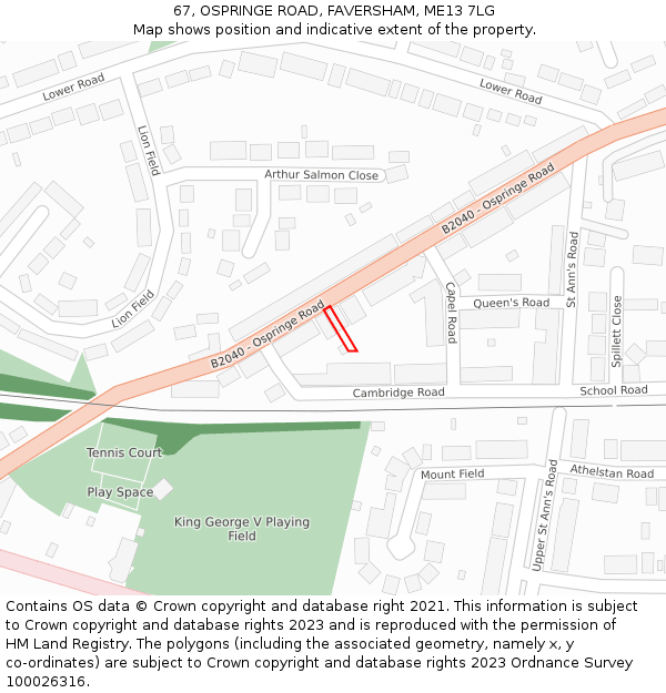 67, OSPRINGE ROAD, FAVERSHAM, ME13 7LG: Location map and indicative extent of plot