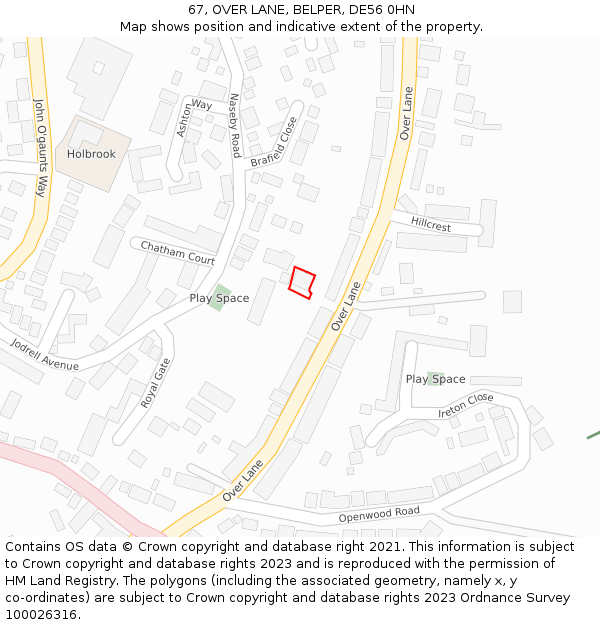 67, OVER LANE, BELPER, DE56 0HN: Location map and indicative extent of plot