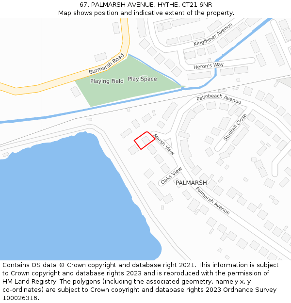 67, PALMARSH AVENUE, HYTHE, CT21 6NR: Location map and indicative extent of plot