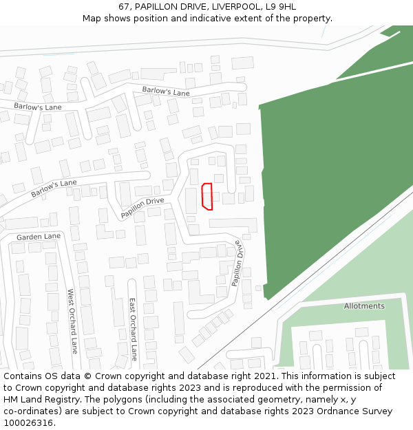 67, PAPILLON DRIVE, LIVERPOOL, L9 9HL: Location map and indicative extent of plot