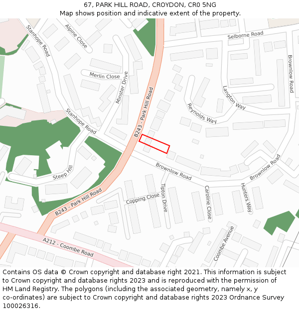 67, PARK HILL ROAD, CROYDON, CR0 5NG: Location map and indicative extent of plot