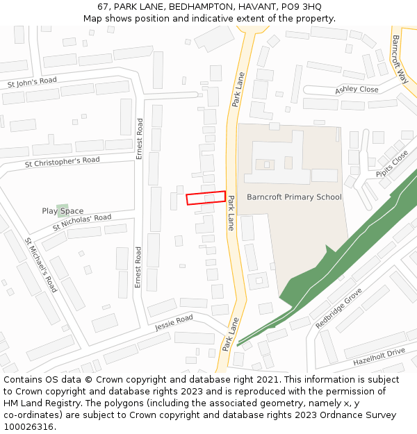 67, PARK LANE, BEDHAMPTON, HAVANT, PO9 3HQ: Location map and indicative extent of plot