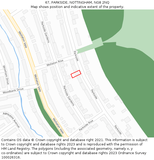 67, PARKSIDE, NOTTINGHAM, NG8 2NQ: Location map and indicative extent of plot