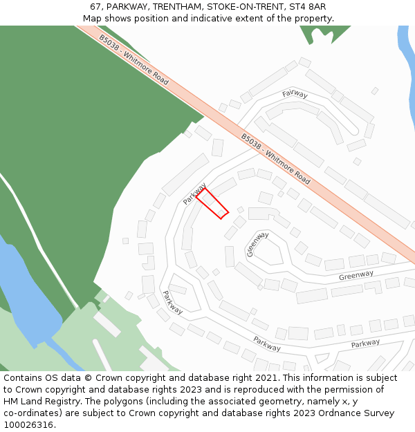 67, PARKWAY, TRENTHAM, STOKE-ON-TRENT, ST4 8AR: Location map and indicative extent of plot