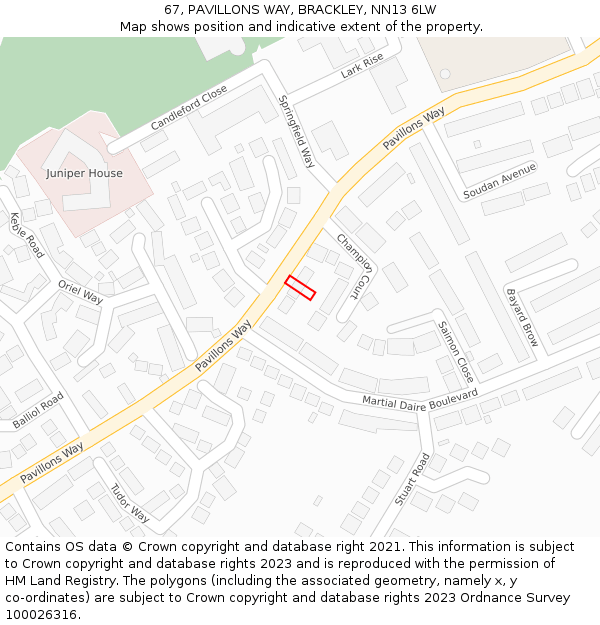 67, PAVILLONS WAY, BRACKLEY, NN13 6LW: Location map and indicative extent of plot