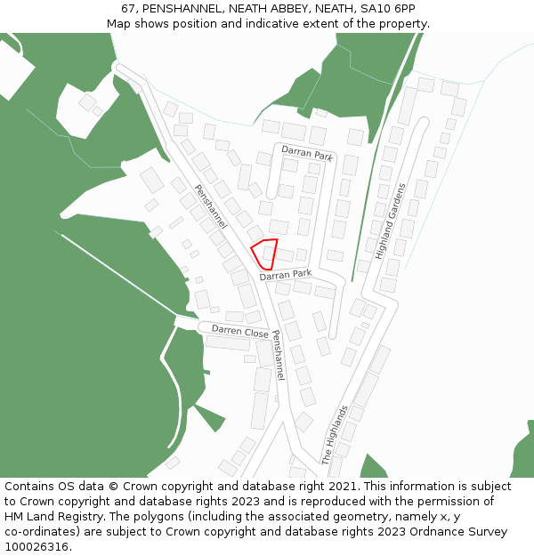 67, PENSHANNEL, NEATH ABBEY, NEATH, SA10 6PP: Location map and indicative extent of plot