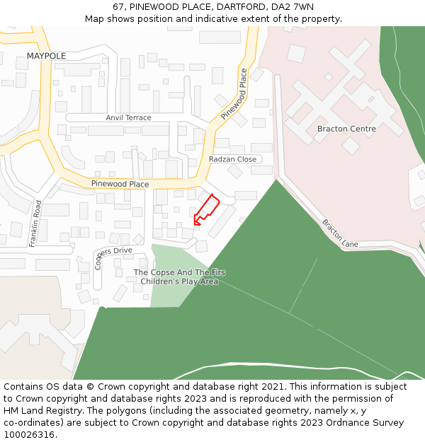 67, PINEWOOD PLACE, DARTFORD, DA2 7WN: Location map and indicative extent of plot