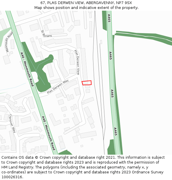 67, PLAS DERWEN VIEW, ABERGAVENNY, NP7 9SX: Location map and indicative extent of plot
