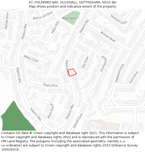 67, POLPERRO WAY, HUCKNALL, NOTTINGHAM, NG15 6JX: Location map and indicative extent of plot