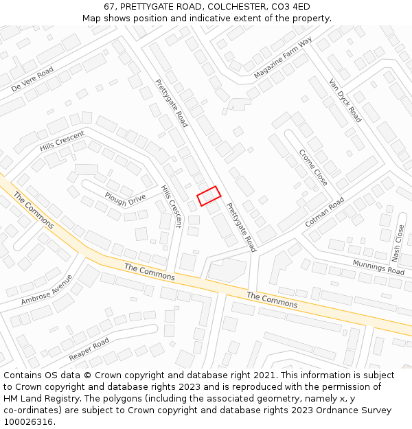 67, PRETTYGATE ROAD, COLCHESTER, CO3 4ED: Location map and indicative extent of plot