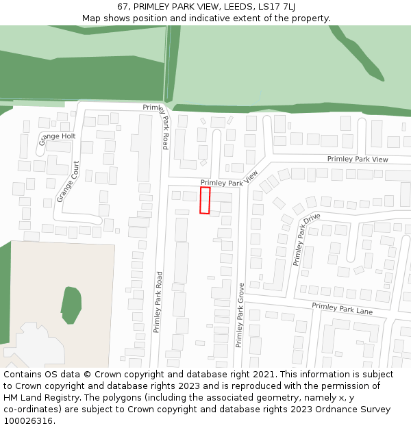 67, PRIMLEY PARK VIEW, LEEDS, LS17 7LJ: Location map and indicative extent of plot