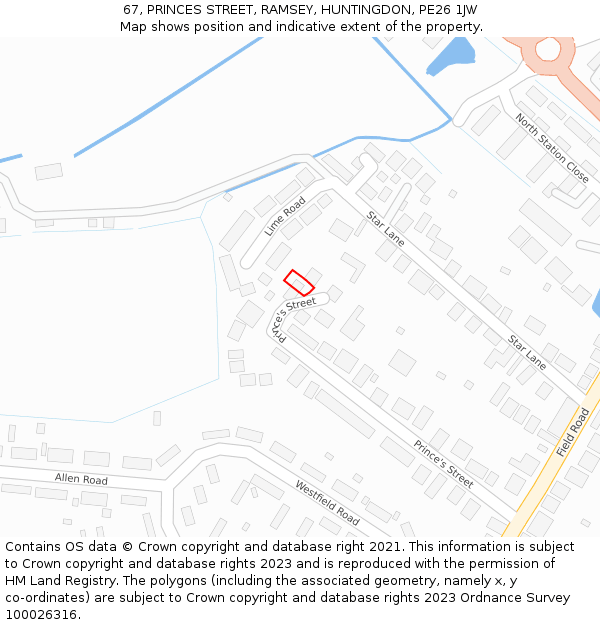 67, PRINCES STREET, RAMSEY, HUNTINGDON, PE26 1JW: Location map and indicative extent of plot