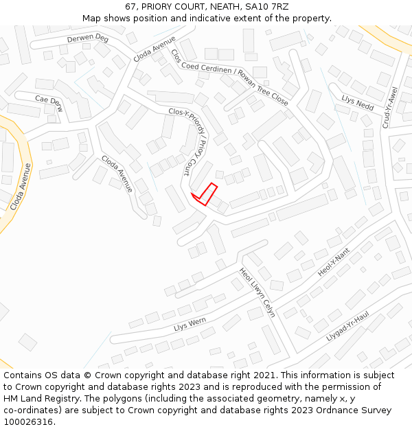 67, PRIORY COURT, NEATH, SA10 7RZ: Location map and indicative extent of plot