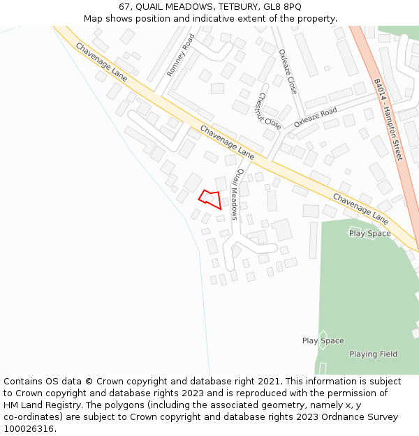 67, QUAIL MEADOWS, TETBURY, GL8 8PQ: Location map and indicative extent of plot