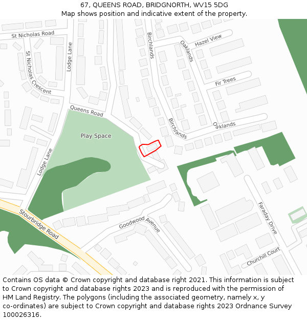 67, QUEENS ROAD, BRIDGNORTH, WV15 5DG: Location map and indicative extent of plot