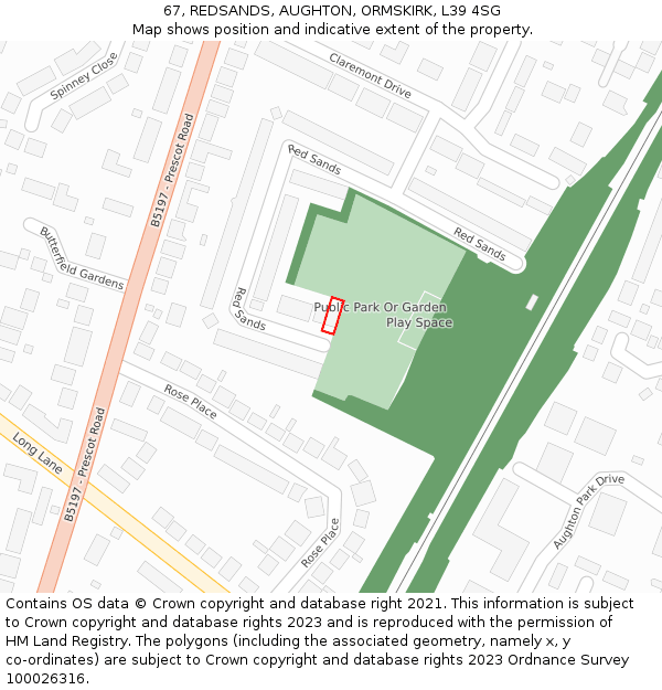 67, REDSANDS, AUGHTON, ORMSKIRK, L39 4SG: Location map and indicative extent of plot