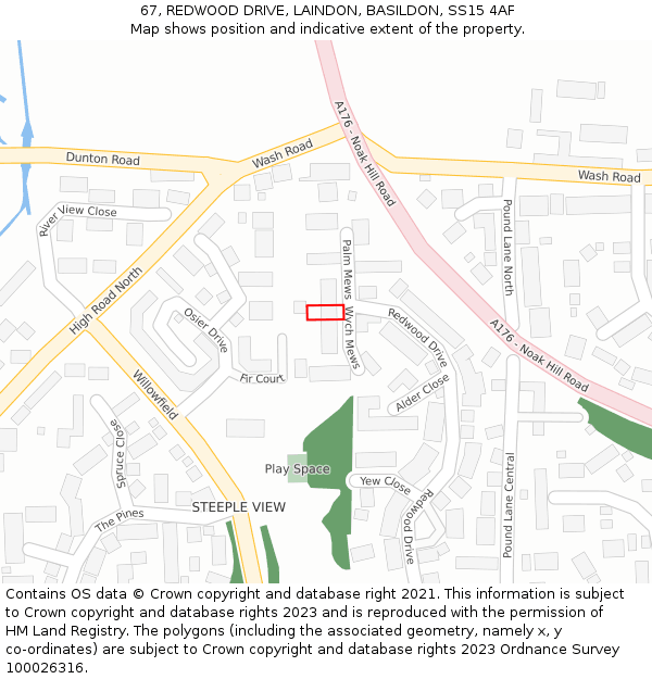 67, REDWOOD DRIVE, LAINDON, BASILDON, SS15 4AF: Location map and indicative extent of plot