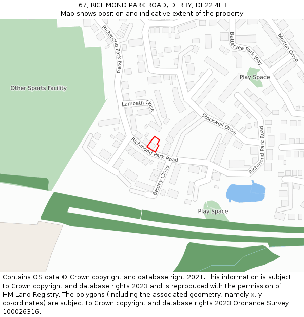 67, RICHMOND PARK ROAD, DERBY, DE22 4FB: Location map and indicative extent of plot