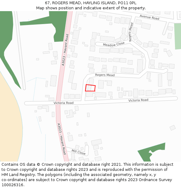 67, ROGERS MEAD, HAYLING ISLAND, PO11 0PL: Location map and indicative extent of plot