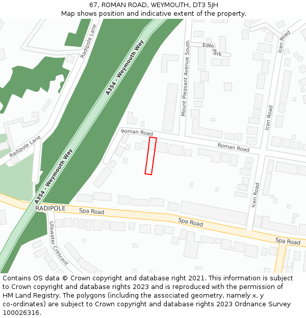 67, ROMAN ROAD, WEYMOUTH, DT3 5JH: Location map and indicative extent of plot