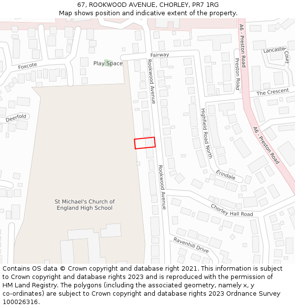 67, ROOKWOOD AVENUE, CHORLEY, PR7 1RG: Location map and indicative extent of plot