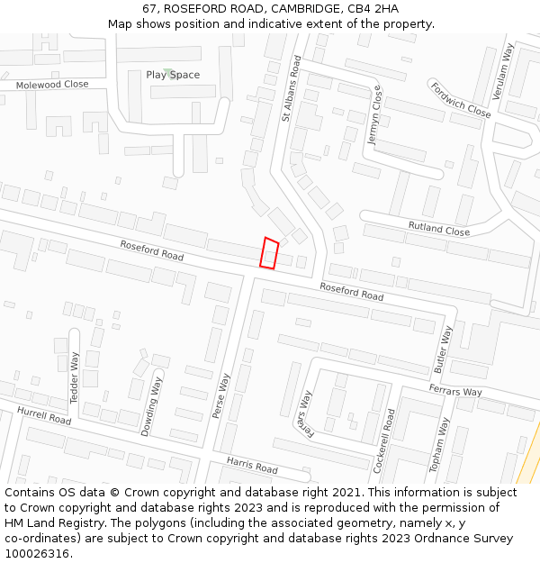 67, ROSEFORD ROAD, CAMBRIDGE, CB4 2HA: Location map and indicative extent of plot