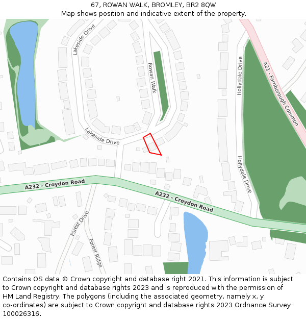 67, ROWAN WALK, BROMLEY, BR2 8QW: Location map and indicative extent of plot