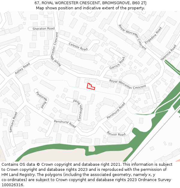 67, ROYAL WORCESTER CRESCENT, BROMSGROVE, B60 2TJ: Location map and indicative extent of plot