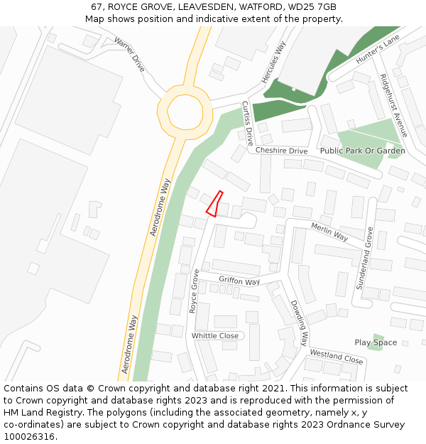 67, ROYCE GROVE, LEAVESDEN, WATFORD, WD25 7GB: Location map and indicative extent of plot