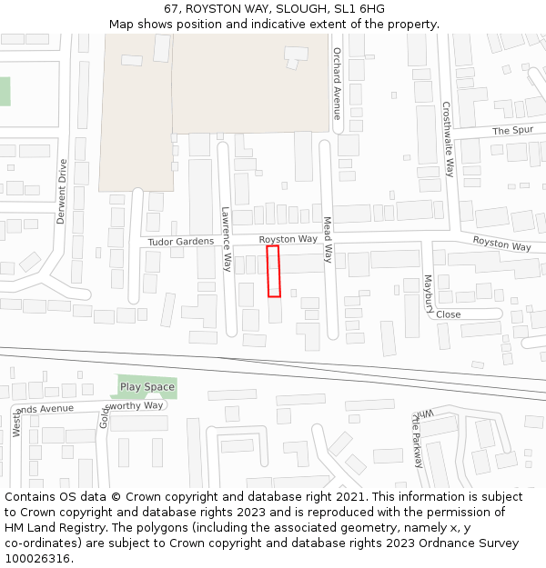 67, ROYSTON WAY, SLOUGH, SL1 6HG: Location map and indicative extent of plot